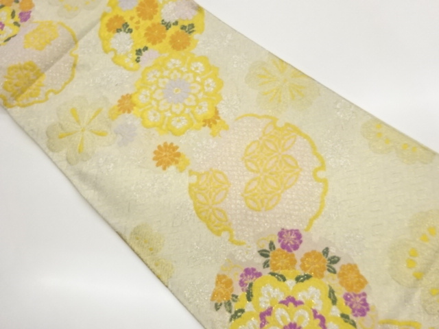 JAPANESE KIMONO / SAGA NISHIKI: FUKURO OBI / WOVEN SNOW-CIRCLE / FLORA
